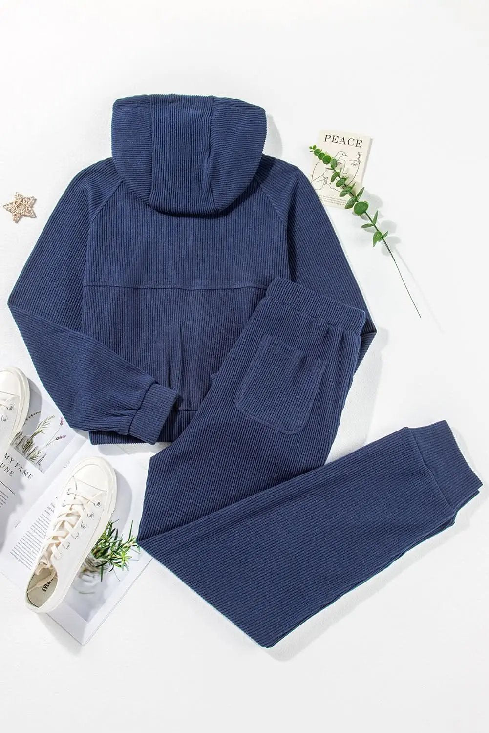 Navy blue cropped hoodie set - Love Salve